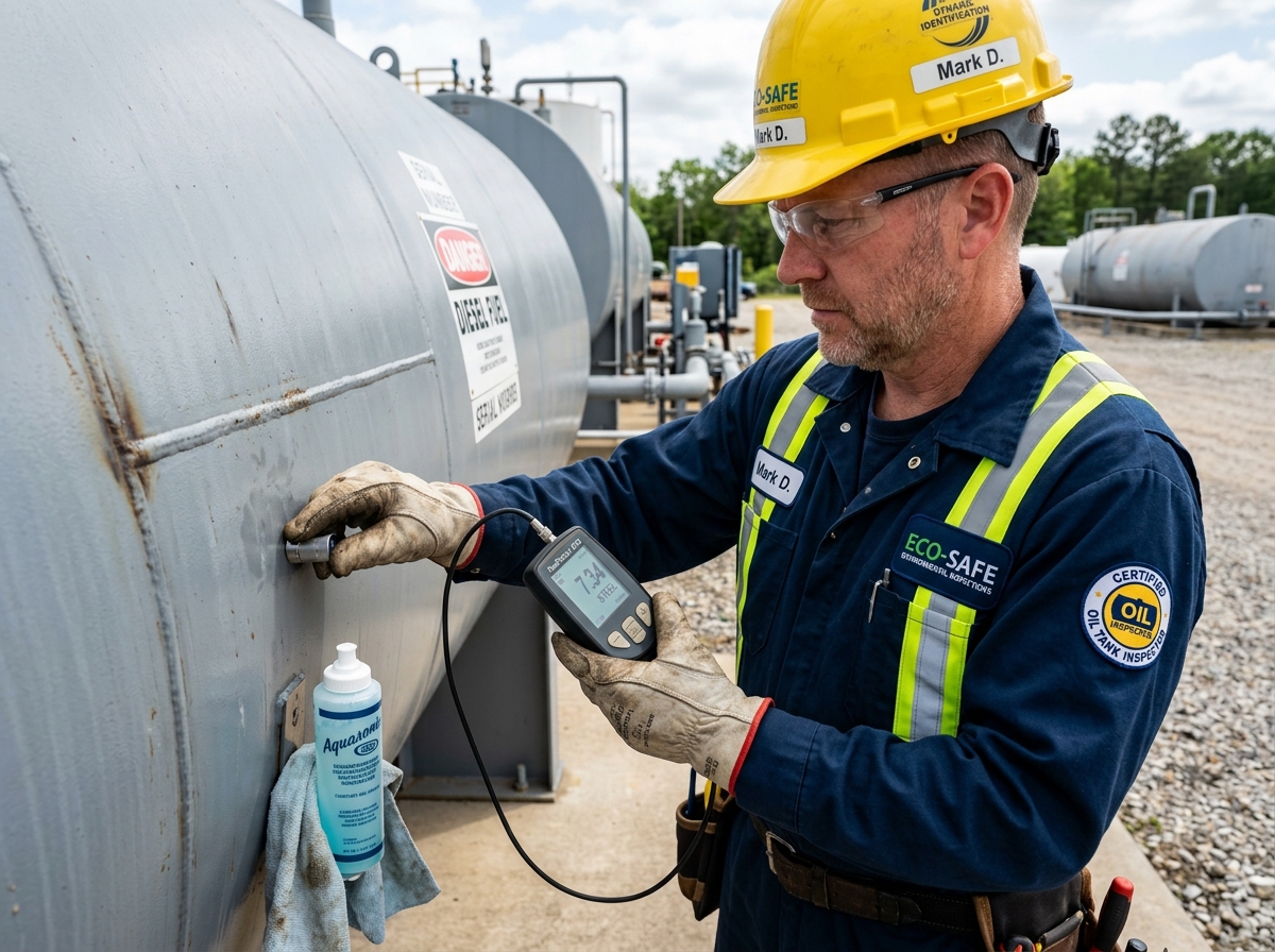 Certified oil tank inspection and safety monitoring at residential site in Texas